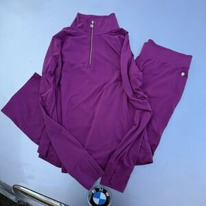 Lilly Pulitzer Workout Sweatsuit Maroon Purple Quarter Zip Flare Leggings Medium